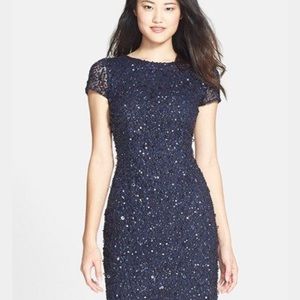 NWT NAVY BLUE SEQUIN ADRIANNA PAPELL DRESS sz 8